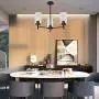 VINLUZ Farmhouse Chandeliers Black 3 Lights with Clear Glass Shades Modern Industrial Pendant Light Dining Room Lighting Fixtures Hanging Adjustable Wire Semi Flush Ceiling Lights