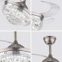 42 Modern Crystal Ceiling Fan Light Invisible Retractable Fan Blades Lamp Chandelier LED Silver with Remote Control 3 Speeds 3 Colors for Living Room Bedroom (Silver)