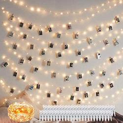 Decute 50 Photo Clips String Lights Holder 100 LED 33FT Starry Fairy Lights for Hanging Pictures Cards Memos USB Powered with Switch Perfect for Bedroom Wedding Dorm Christmas Decor (Warm White)