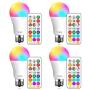 Yangcsl LED Light Bulbs 85W Equivalent 1200lm, RGB Color Changing Light Bulb, 6 Moods - Memory - Sync - Dimmable, A19 E26 Screw Base, Timing Remote Control Included (Pack of 4)