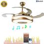 42 Inch Bluetooth Ceiling Fans with Lights and Remote Control, Retractable Chandelier Fan Lighting with Speaker Play Music 7 Colorful Dimmable Fixture for Living/Dining Room 36W