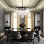 Siljoy Crystal Chandeliers Modern Round Ceiling Hanging Lamp 3-Tier Pendant Light Fixture for Dining Room Island Kitchen, 4 Lights, Dia 17.7'', Black Frame Base