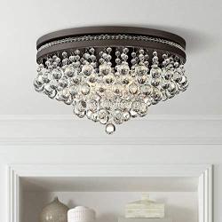 Regina Ceiling Light Flush Mount Fixture Bronze 16'' Wide Tiered Crystal Droplets for Bedroom Kitchen Living Room Hallway Bathroom - Vienna Full Spectrum