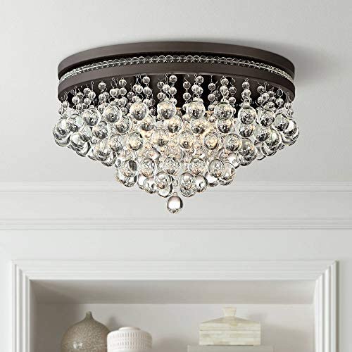 Regina Ceiling Light Flush Mount Fixture Bronze 16'' Wide Tiered Crystal Droplets for Bedroom Kitchen Living Room Hallway Bathroom - Vienna Full Spectrum