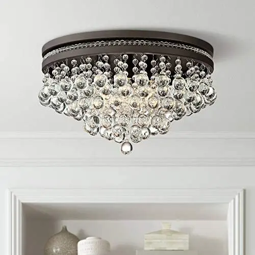 Regina Ceiling Light Flush Mount Fixture Bronze 16'' Wide Tiered Crystal Droplets for Bedroom Kitchen Living Room Hallway Bathroom - Vienna Full Spectrum