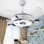 LITFAD Modern LED Ceiling Light Nordic Cool Light Nautical Style Anchor Hanging Ceiling Fan with Invisible Blade Flushmount Pendant Light in White Finish for Living Room Kids Bedroom Childrens Room