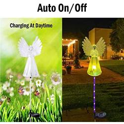 NY Solar Light Outdoor with Fiber Optic Angel Cemetery Decorations for Grave Solar Christmas Lights Outdoor Waterproof Garden Solar Powered Memorial Light for Loved Ones Garden Gifts for Mom 1 Pack