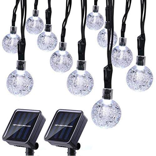 Solar Globe String Lights, 30 LED 20ft Crystal Ball Waterproof Outdoor Fairy String Lights Solar Powered Christmas Decoration Lights for Xmas Tree Garden Home Lawn Wedding Party, 2-Pack(White)