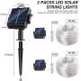 OPOLEMIN Solar String Lights Outdoor, 2 Packs 200 LED 65.6ft Solar Rope Lights Solar & 2400 mAh Rechargeable Battery Powered 8 Modes PVC Tube Waterproof Solar Fairy Lights for Halloween Garden Decor