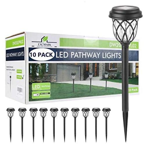 10 Pack Solar Lights Outdoor Decorative, Solar Pathway Lights Outdoor, Solar Powered Garden Yard Lights for Walkway Sidewalk Driveway (Black, Warm White)