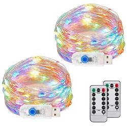 Siyoo Fairy Lights Plug in, 100 LED String Lights USB Powered 8 Modes with Remote Control Waterproof Lights for Indoor Outdoor Wedding Party Bedroom Patio Christmas Tree Garden (2 Pack, Multicolor)