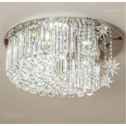 Modern K9 Crystal Moon Star Chandelier Lighting with Remote ,Flush Mount LED Ceiling Light Fixture Pendant Lamp for Dining Room Bedroom Living Room Width 23.6inch