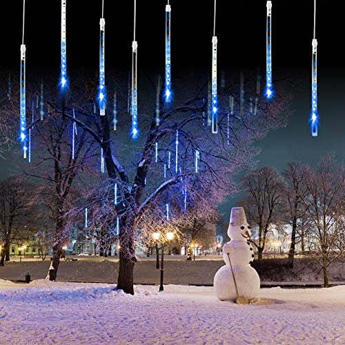 Meteor Shower Falling Rain Lights Christmas Lights 8 Tubes 192 LED Icicle Snow Falling Christmas Lights Outdoor Raindrop Lights, Xmas Wedding Party Tree Holiday Decoration Blue