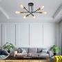 6 Lights Semi Flush Mount Ceiling Light Fixture Contemporary Sputnik Chandelier Black Farmhouse Kitchen Lighting for Dining Room Living Room Bedroom Foyer