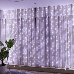 Upgrade White Curtain Fairy Lights 300LED with Rotating Clips & 15 Hooks, HXWEIYE 9.8x9.8Ft Led String Light, Timer & 8 Modes USB Plug-in DIY Decorative Light for Bedroom Indoor Outdoor Wedding Decor