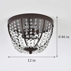 Berliget Small Brown Bedroom Flush Mount Chandelier， Glam Elegent Industrial Crystal Ceiling Light Fixture for Hallway Closet Entryway Living Room 12 Inch