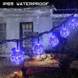 Solar Blue Lights String Waterproof - 36ft 8 Mode 60 LED Outdoor Mini Crystal Globe String Lights, Christmas Tree Decor Light String for Garden, Patio, Fence, Holiday, Party, Balcony, Xmas Decorations