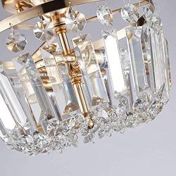 MonDaufie Gold Crystal Chandelier Semi Flush Mount Ceiling Light Fixture Crystal Ceiling Light for Bedroom Living Room Hallway Closet, H8.66xD9.25