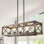 LALUZ Dining Room Lighting Fixtures Hanging,5-Lights Open-Caged Farmhouse Chandelier,Rectangular Farmhouse Light Fixture, Brown