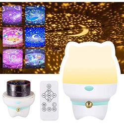 YKLWORLD Kids Night Light Projector, Star Light Projector Lamp with Bluetooth Speaker Remote Control USB Charging 360 Degree Starry Rotating Nightlight for Baby Bedroom Toys Xmas Gift - 6 Sets of Film