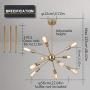 LIGHTESS Sputnik Pendant 10 Light Vintage Sputnik Chandelier Semi Flush Mount Chandelier Ceiling Light for Kitchen Dining Living Room, Gold Brass, E26 Base (Bulb Not Included)