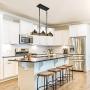 LALUZ Farmhouse Chandelier Light Fixture 3-Light Wood Pendant Light Island Light Fixtures with Seeded Glass for Dining Room, Kitchen, Foyer, 25.6”L x 63''