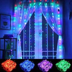 SUPERNIGHT Window Curtain String Lights, Color Changing Twinkle Star LED Fairy Lighting Waterproof for Wedding Party Home Garden Bedroom Outdoor Indoor Decorations (9.8 x 9.8 ft, 300LEDs, RGB)