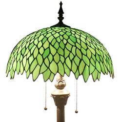 Tiffany Floor Standing Lamp W16H64 Inch 2E26 Stained Glass Green Wisteria Style Shade Antique Reading Lighting Base S523 WERFACTORY LAMPS Bedroom Living Room Bedside Table Bookcase Dresser Lover Gifts