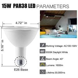 PAR38 LED Flood Light 5000K Daylight Dimmable 15W(100W Halogen Equivalent) E26 1600LM 40 Degree Spotlight Bulbs for Outdoor Indoor Ceiling Recessed Lighting 6-Pack¡­