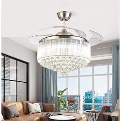 EternalUS 42inch Chrome Dimmable Fandelier Crystal Ceiling Fans with Lights, Remote Modern Invisible Retractable Chandelier Fan LED Ceiling Fan Light Fixture For Home Dining Room