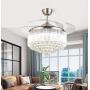EternalUS 42inch Chrome Dimmable Fandelier Crystal Ceiling Fans with Lights, Remote Modern Invisible Retractable Chandelier Fan LED Ceiling Fan Light Fixture For Home Dining Room
