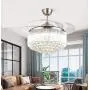 EternalUS 42inch Chrome Dimmable Fandelier Crystal Ceiling Fans with Lights, Remote Modern Invisible Retractable Chandelier Fan LED Ceiling Fan Light Fixture For Home Dining Room