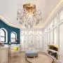 Q&S Mini Chandelier Crystal Ceiling Light ,Small Flush Mount Chandelier,Entryway Bedroom Barthroom Hallway Gold Light Fixture