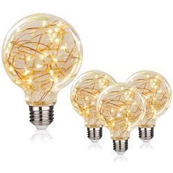 LED Decorative Bulbs,LED Globe Fairy Light Bulb for Ambient Night Lighting, E26 Medium Base Edison with Starry Decorative String Lights for Bathroom, Bedroom, Living Room(G80 Fairy Bulb-4 Pack)