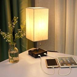 KINGSO USB Table Lamp Bedside Table Lamp with 2USB Charging Ports and Outlet, 3 ON/Off Switch Settings for Bedroom, Living Room, Office (Bulb Not Included)