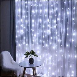 Led Curtain Fairy Lights with Remote 9.8ft x 9.8ft USB Window Curtain String Light 300leds 10 Strings for Bedroom Party Wedding Decoration (Cool White)