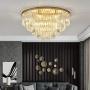 Modern K9 Crystal Chandelier Lighting, Luxury Gold Crystal Ceiling Chandelier with Remote, Crystal Flush Mount Ceiling Light Fixture for Island Dining Room Bedroom Living Room (Dia 23 Inch)