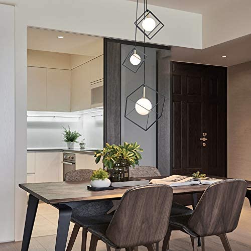 Industrial 3-Light Pendant Light Cluster Pendant Lighting with Black Metal Cage and Milky White Glass Adjustable Pendant Lights for Kitchen Island Dining Room Bedroom G9 Bulb by HL