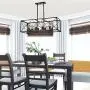 Jinzo Farmhouse Rectangle Chandelier Island Lighting 8-Lights High Linear Industrial Dining Room Chandelier with Rustic Metallic Open Frame Matte Black Hanging Kitchen Island Lighting Fixtures