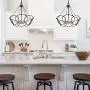 LOG BARN Modern Chandelier Black and Gold, Farmhouse Dining Room Hanging Light Fixture, 4-Light, Matte Black with Aged Brass Finish, 19.5” Dia