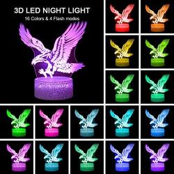 Eagles Remote Control Night Lights 3D Optical Illusion 16 Colors LED Lamps Animals Lovers Home Bedroom Decor Birthday Party Gifts Art Deco Choices for Boys Kids Babes Friends Fathers(Eagle(Remote))