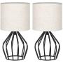 HAITRAL Modern Farmhouse Lamps - Black Metal Table Lamps with Hollowed Out Base , Bedside Lamps Set of 2 with Linen Fabric Lampshade for Bedrooms, Living Room
