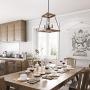 LALUZ Farmhouse Chandelier, Rustic Square 4 Light Fixture with Faux Wood Finish for Foyer, Dining & Living Room, Bedroom and Kitchen Island