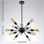 mirrea Sputnik Chandelier Vintage Edison Light Fixture Industrial Starburst Lighting with 12 Lights Black Paint Finished Metal