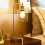 Gold Industrial Table Lamp, Elizabeth Vintage Office Desk Lamp, Dimmable Bedside Reading Lamp, Brass Metal Midcentury Lamp for Bedroom Living Room, 2 USB Charging Ports E26 Edison LED Bulb Glass Shade