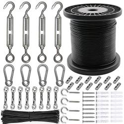 Belio String Light Hanging Kit，Stainless Steel Cable for Outdoor Lights，Globe String Light Suspension Kit Include 182 FT Wire Rope Cable Turnbuckle and Hooks