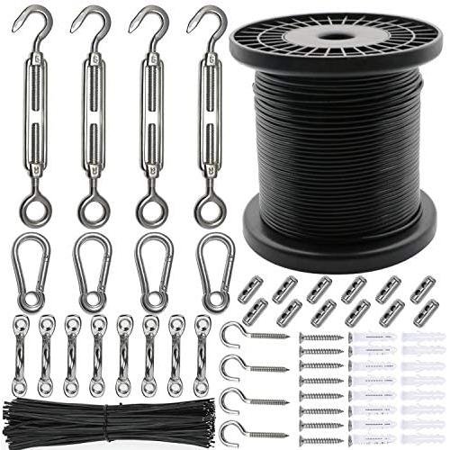 Belio String Light Hanging Kit，Stainless Steel Cable for Outdoor Lights，Globe String Light Suspension Kit Include 182 FT Wire Rope Cable Turnbuckle and Hooks