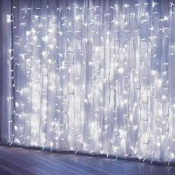 Curtain Lights, Upgrade 8 Lighting Modes Window Fairy Hanging Light, Icicle Christmas Ornaments Lights for Decoration Party Wedding Bedroom (Cool White)