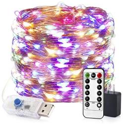 Innotree Color Changing Fairy Lights USB Plug in with Remote Dimmable, 33ft 100 LEDs Multi-Colored Firefly Twinkle String Lights for Bedroom Indoor Outdoor Party Wedding Decoration, Copper Wire