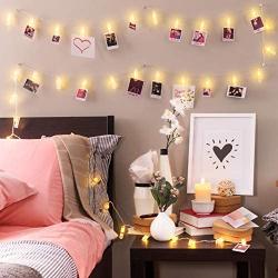 Photo Clip String Lights (16.4ft), 40 LED & Remote, Battery Powered – Gift for Teen Girl – Cute Teenage VSCO Stuff as Room Decor – Warm White Fairy Lights for Bedroom – Unique Dorm Decoration